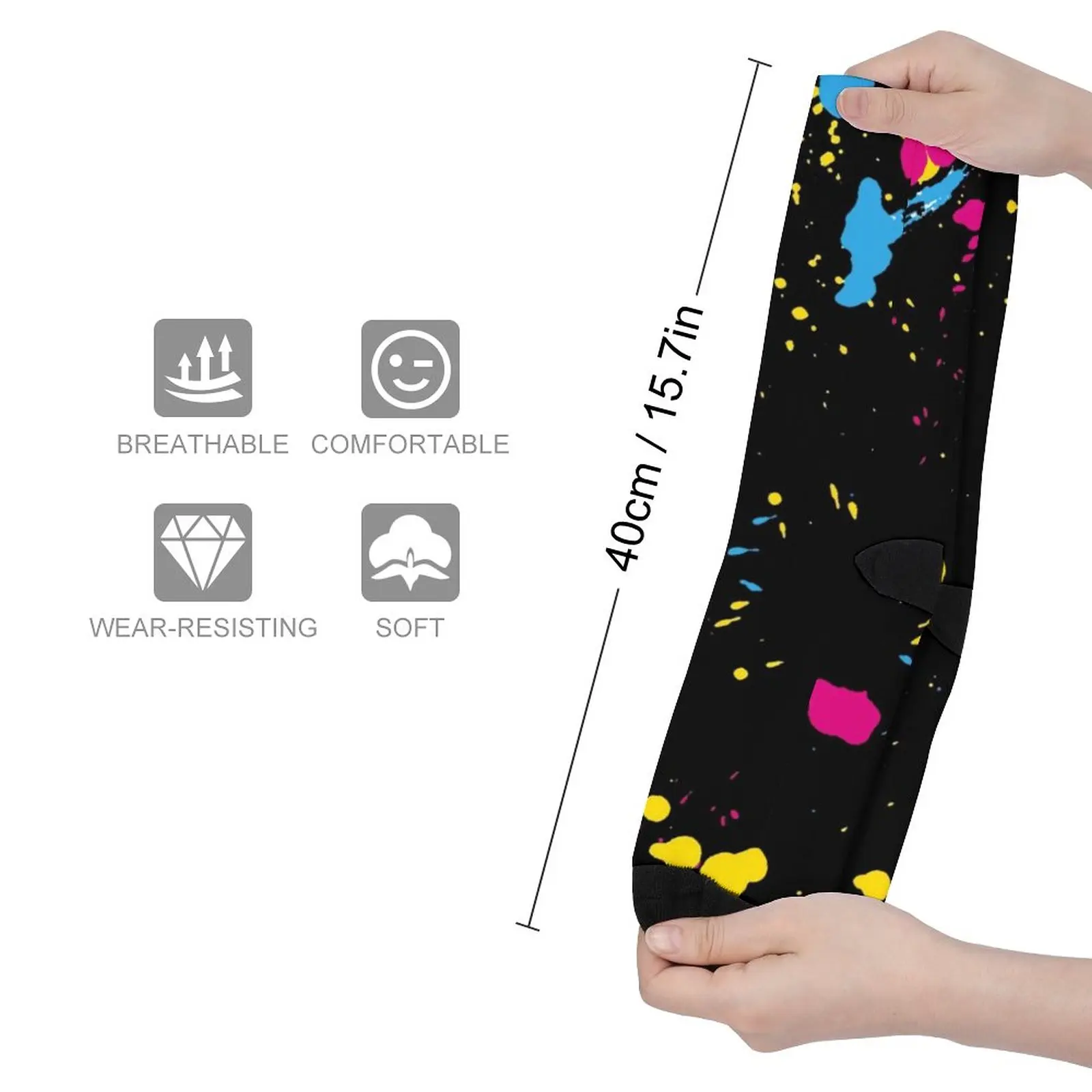 80S Paint Splash Socks Graffiti Colorful Print Harajuku Stockings Autumn Anti Skid Women Men Socks Soft Breathable Running Socks