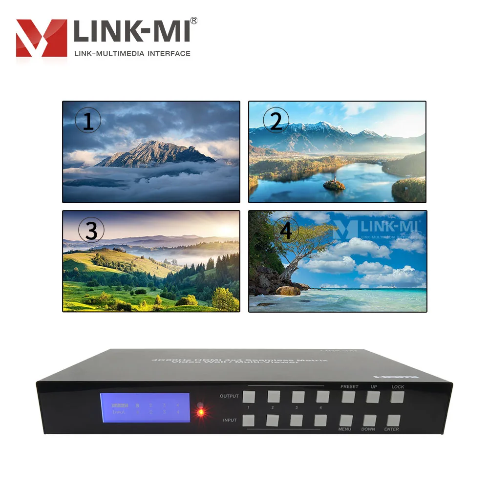 4K60Hz Seamless 4x4 HDMI Matrix 2X2 Video Wall 4X1 Multi-Viewer No switching delay Support Analog audio extract