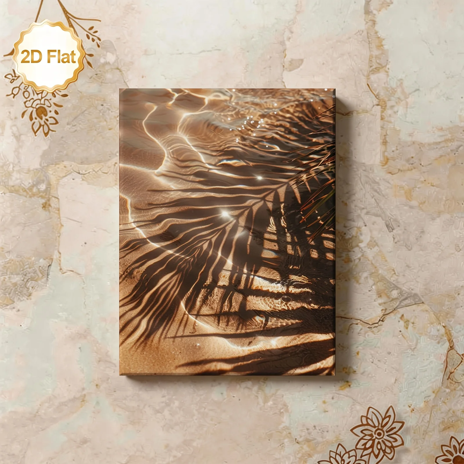 

2D Flat Abstract Sunlit Palm Leaf Shadow on Beach Canvas Wall Art Unframed Minimalist Summer Canvas Prints for Living Room Decor