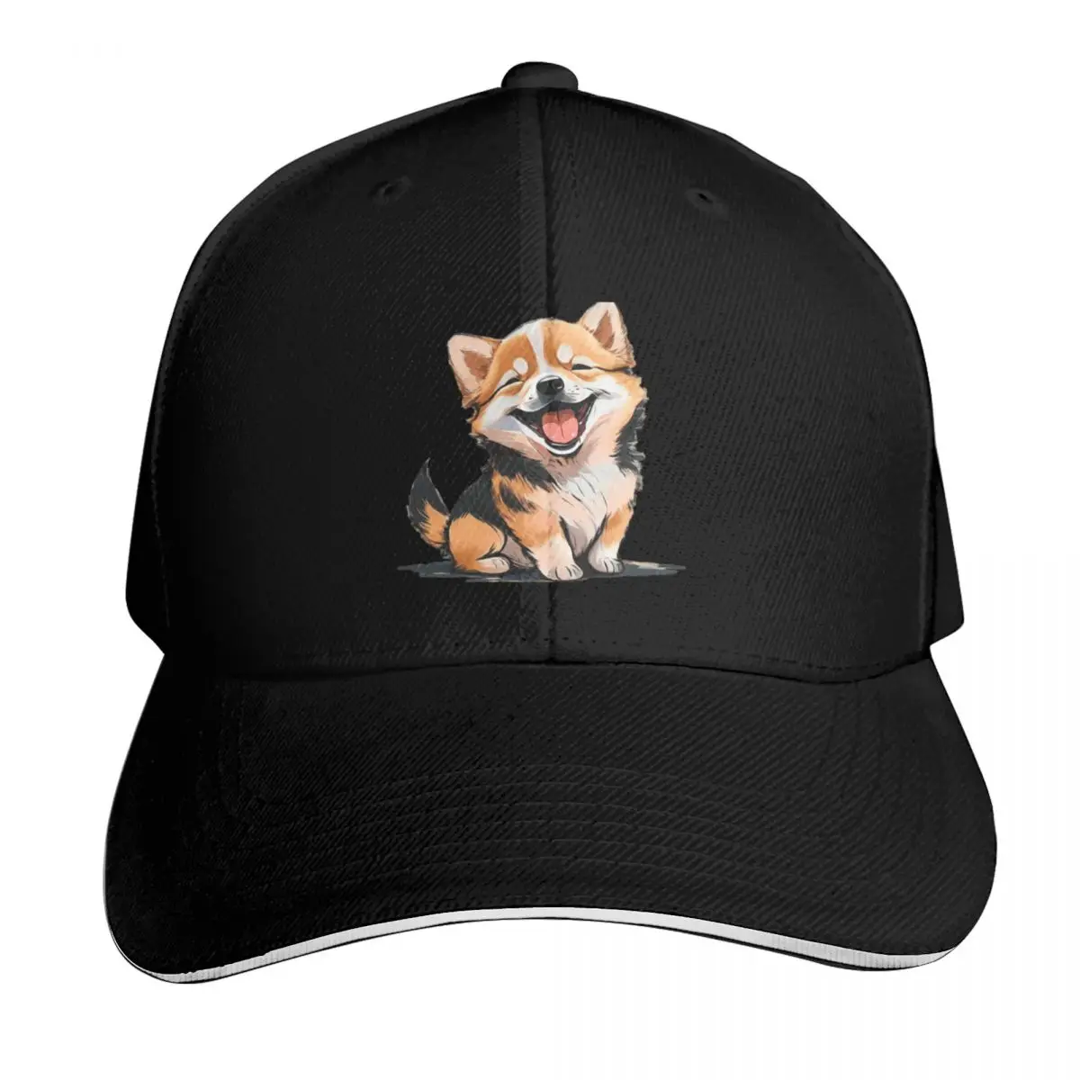 CUTE DOG laughing Baseball Cap Contrast Two Tone Brim Snapback Flat Bill Strapback Dad Hat