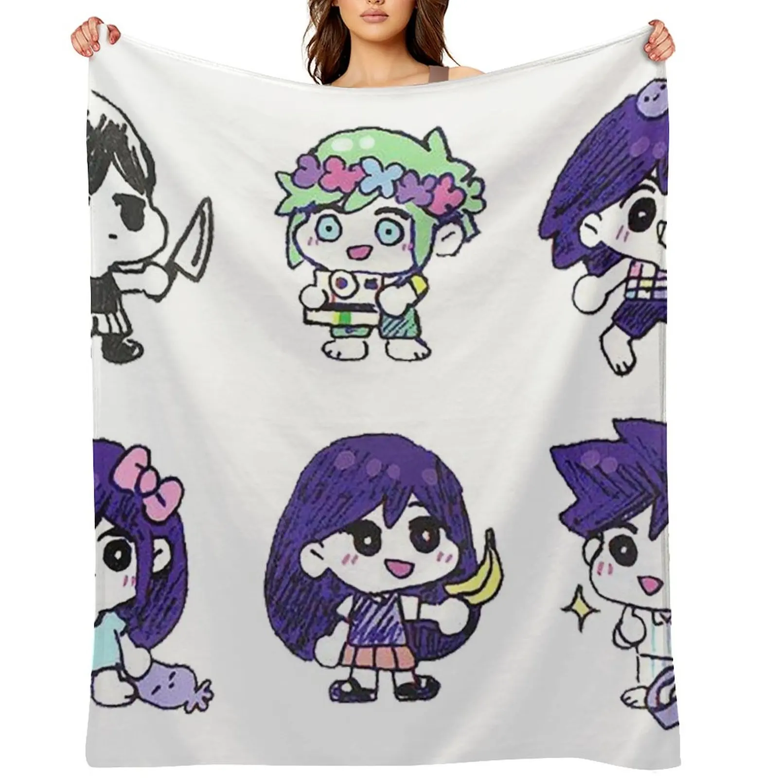 

Omori,Omocat,Playing Throw Blanket Hairys Custom Soft Plaid Single Blankets