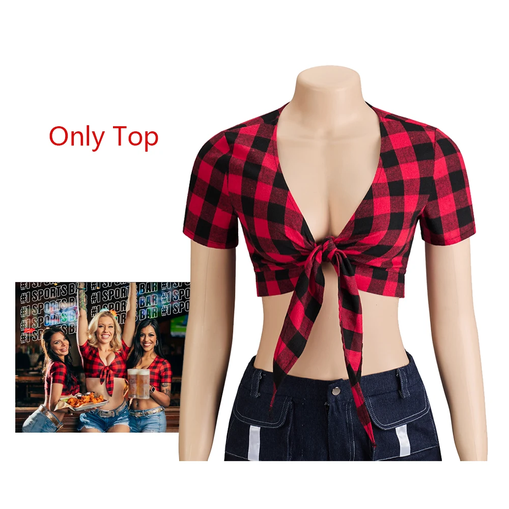 Twin Peaks Cosplay Costume Restaurant Costume Sexy Red Plaid Top Halloween Carnival Outfits