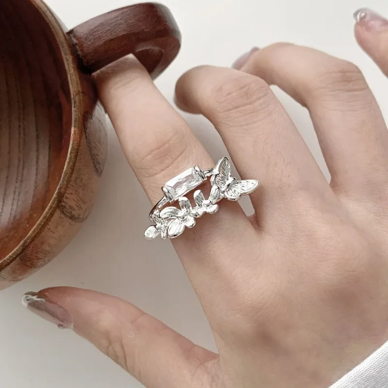 

925 Sterling Silver Geometric Chic Exquisite Butterfly Adjustable Opening Ring for Women Fine Jewelry Minimalist Accessories