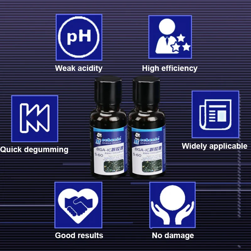 MECHANIC-Líquido de eliminación de pegamento S-60, removedor de pegamento BGA-IC, especial para desmontaje y reparación electrónica de alta gama, 20ml