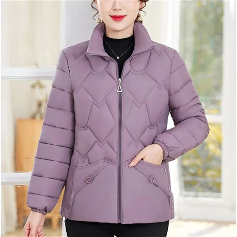 Winter Short Down Cotton Jacket Women 2023 New Loose Stand-Up Collar Coat Pure Colour Outerwear Fashion Parka Overcoat Female