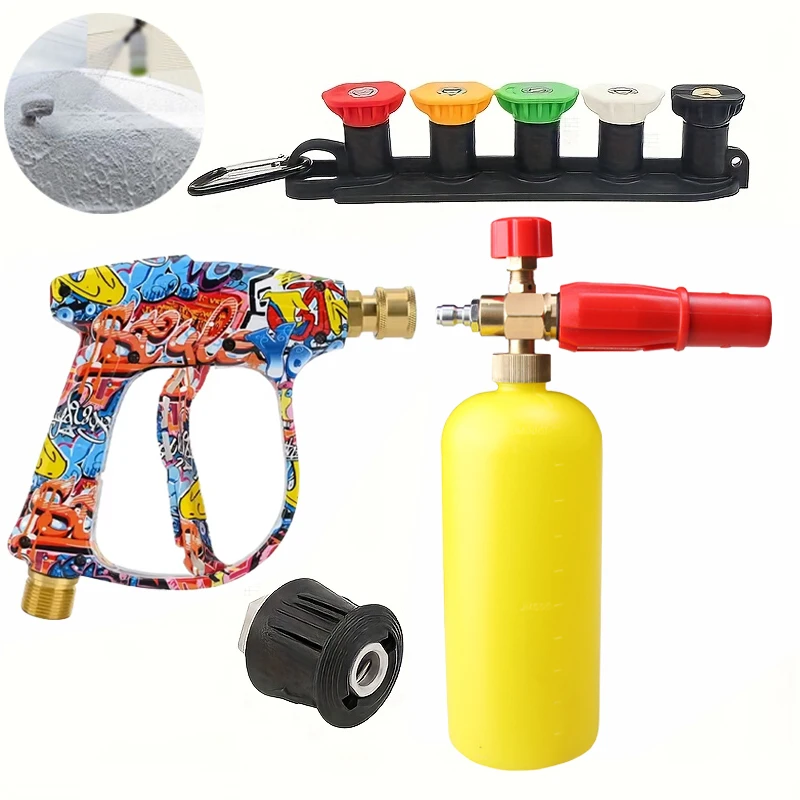

Colored Water Gun Foam Cannon Kit Alloy Plated Nozzles & Adapter Set 1/4" Quick Connect for Car Wash Detailing Accessories