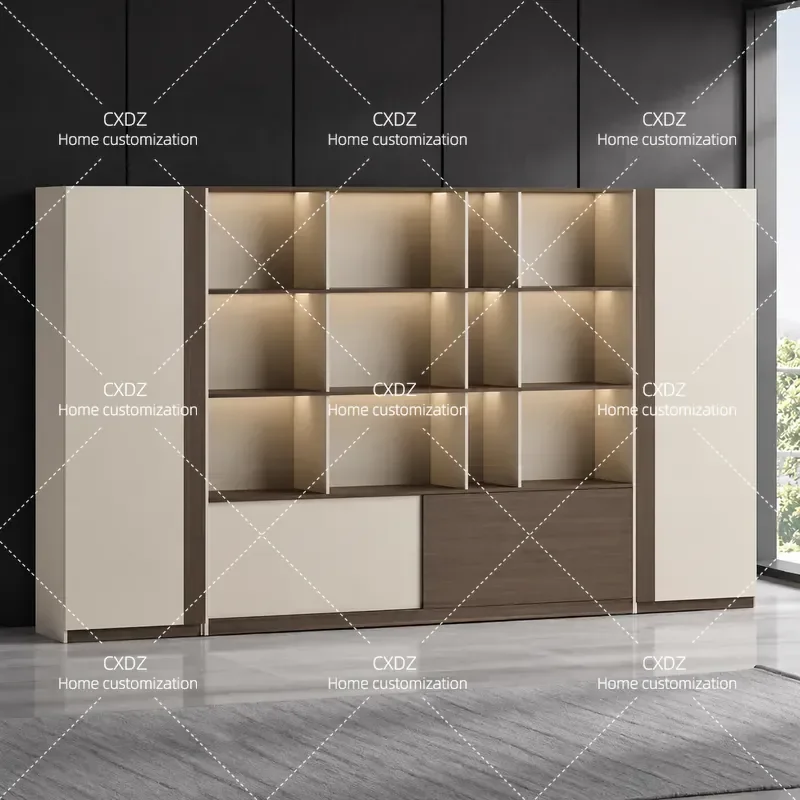 Office boss background cabinet simple modern wooden file cabinet light luxury light with storage advanced wall bookcase