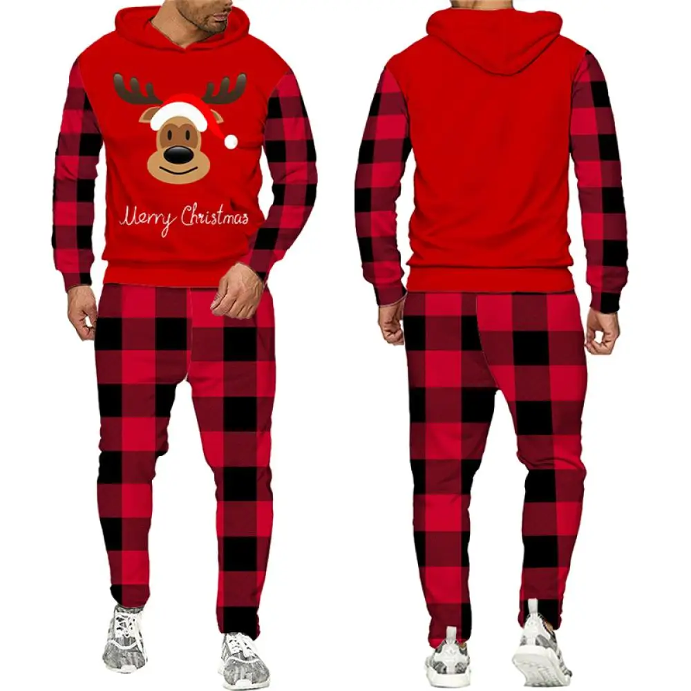 Christmas Men's Sweatshirt Spring Autumn Funny Santa Claus 3D Print Fashion Long Sleeve Pullover Hoodies Sets Men's Sweatshirt