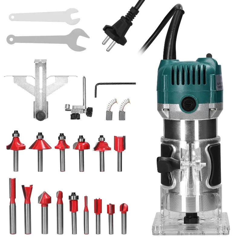 800W Electric Trimmer Woodworking 30000RPM Wood Router Machine 1/4 Inch Wood Carving Milling Cutting Engraving Slotting Tools
