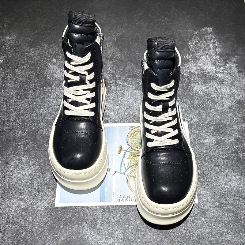 2026 New High Top Shoes Men's Couple Style Thick Bottom Heightening Casual British Style Versatile Trendy Student Platform Sn...