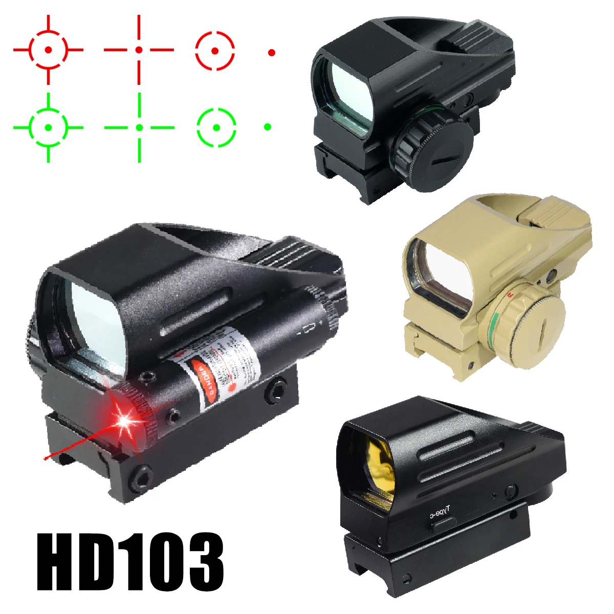 HD103 with Laser Red Green Dot Sight Tactical Airsoft Scope Holographic Projected Dot Collimator Reflex Hunting Rifle Scope