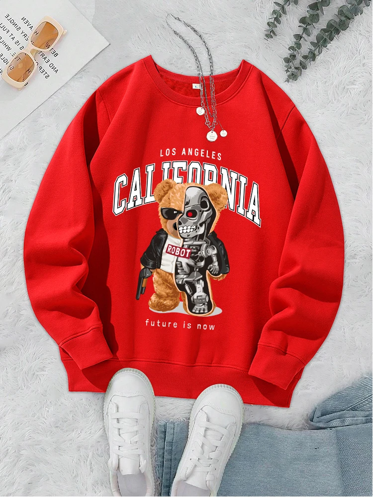 Street Bear And Letter Printing Women Hoodie Harajuku Fleece Hoody Fashion Crew Neck Sweatshirt Autumn Fleece Warm Streetwear