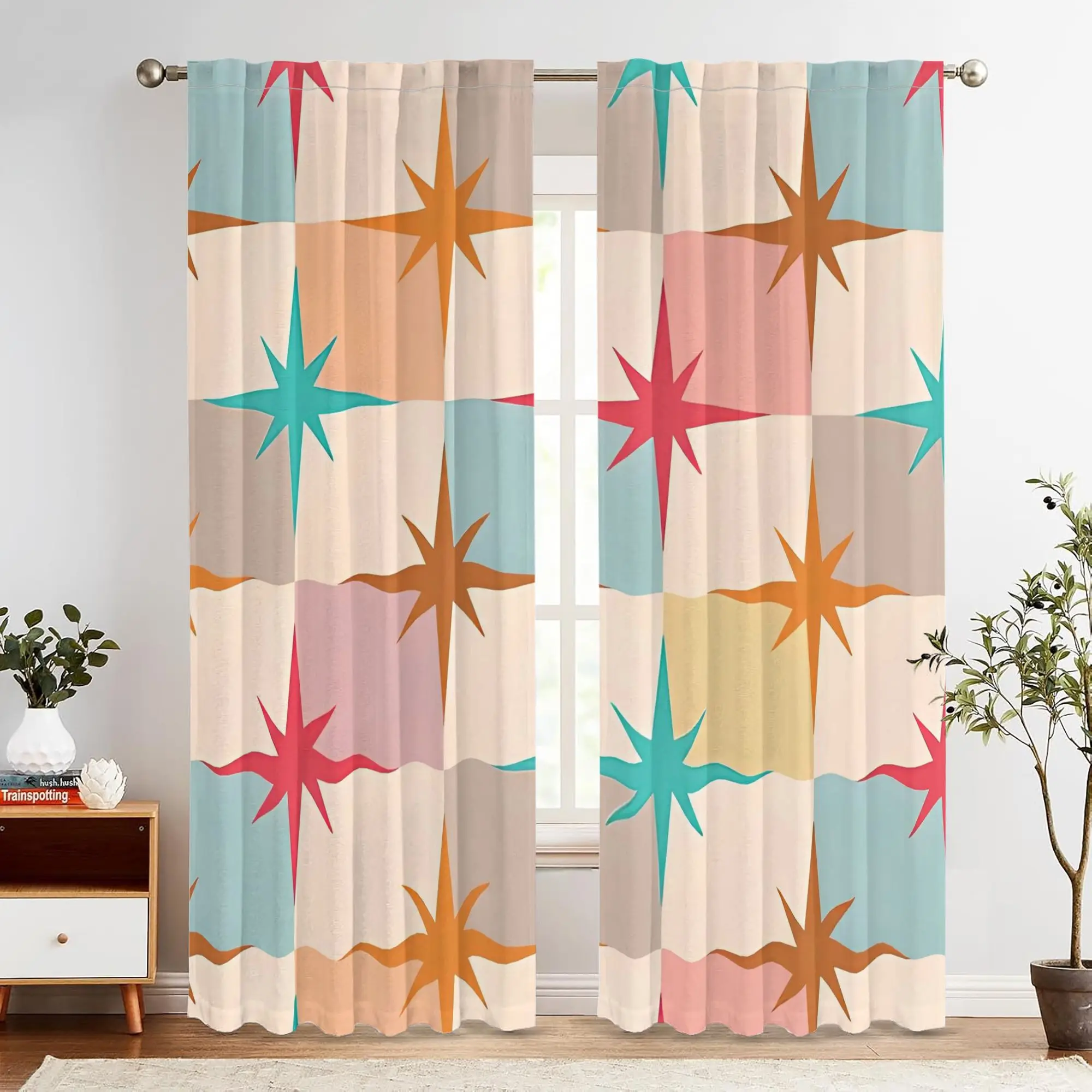 Striped powder color design Print Drapes Room Darkening Window Curtains for Home Decor,Rod Pocket Blackout Curtains Bedroom