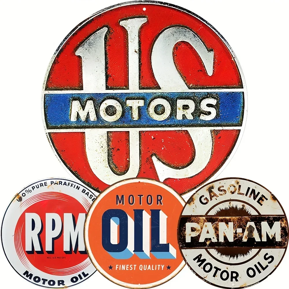 1pcs US Motor Oil Sign Vintage Round Metal Tin Sign Motor Oil Nostalgic Art Poster Retro Plate Garage Bar Pub Home Decor