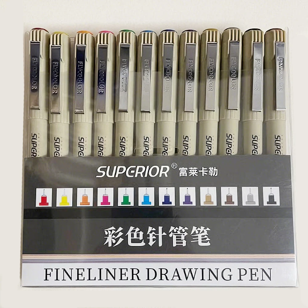 12 colors Micron Line Fineliner Drawing Pen Set 05mm Fine Point Pen Waterproof Technical Pens Markers Sketching Artist Manga