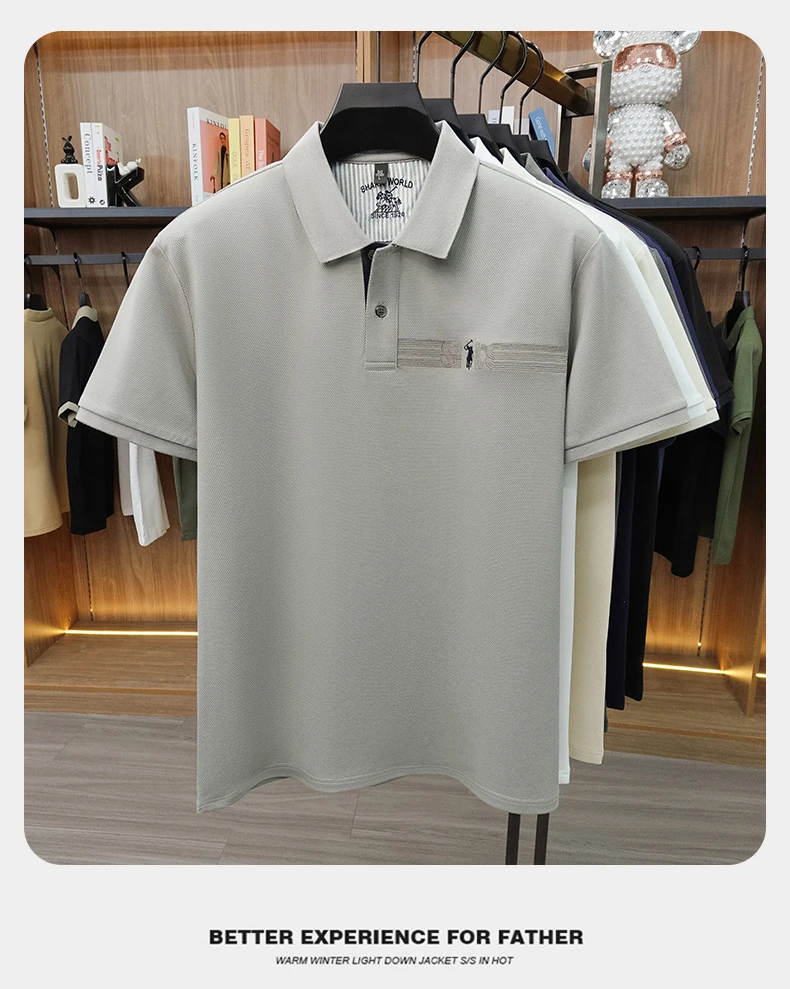 High-End-Marke Stickerei Kurzarm POLO Shirt Männer Flip Golf-Tops Sommer Komfort Seide Baumwolle Mode Business Leisure Paul T-Shirt – Detail 7
