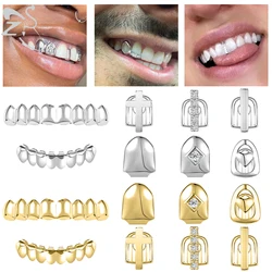 ZS 18K Gold Plated Grillz Teeth Cross Heart Crystal Gold Gap Grillz Hip Hop  Top & Bottom Tooth Cap Bling Grill Trendy Open Fang