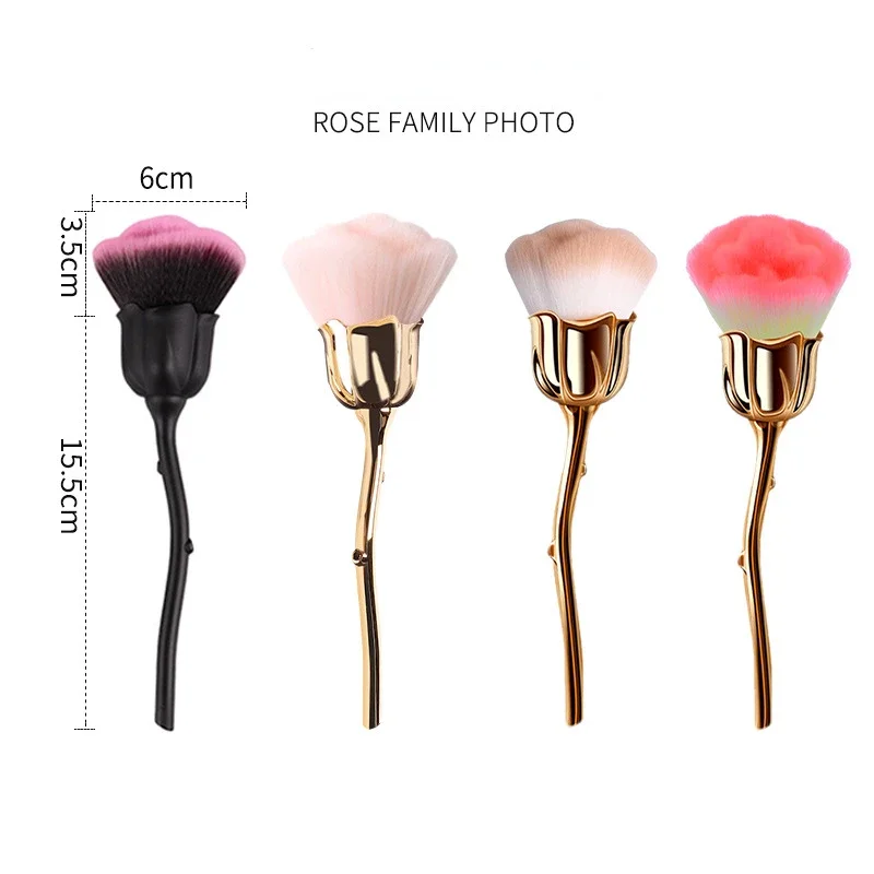 Pincel para decoración de uñas con flor de rosa, cepillos para quitar el polvo de uñas, herramienta de limpieza de polvos de esmalte de Gel UV acrílico de alta calidad, brocha de maquillaje de belleza