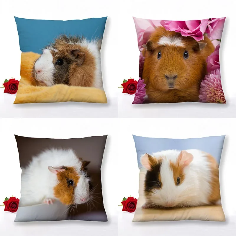 Guinea Pig Zipper Pillowcase Home Decor Satin Square  Bedroom