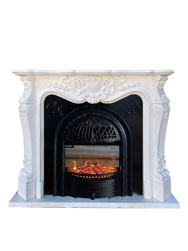 

Marble Fireplace French Villa Living Room Curio Cabinet American and European Style Carved Decoration White Marble Material
