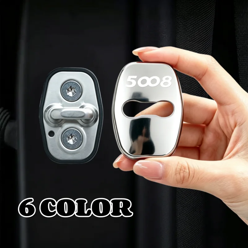 4pcs Metal Car Door Lock Decoration Stickers for Peugeot 5008 Badge Anti Rust Interior Protector Buckle Cover Auto Accessories