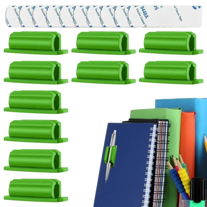 Sticky Pen Holder Silicone Pen Clipboard Marker Holder 10 Pieces Adhesive Pads Versatile Stable Sticky Pencil Clipboard