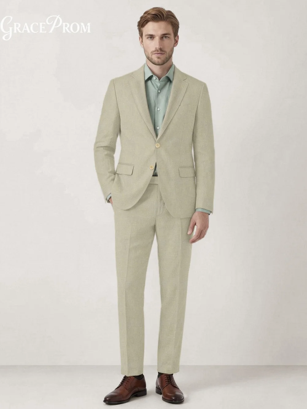 High Quality Khaki Beige Casual Formal Men Suit 2PCS Single Breasted Elegant Notched Lapel Textured Fabric  Outfit Customized