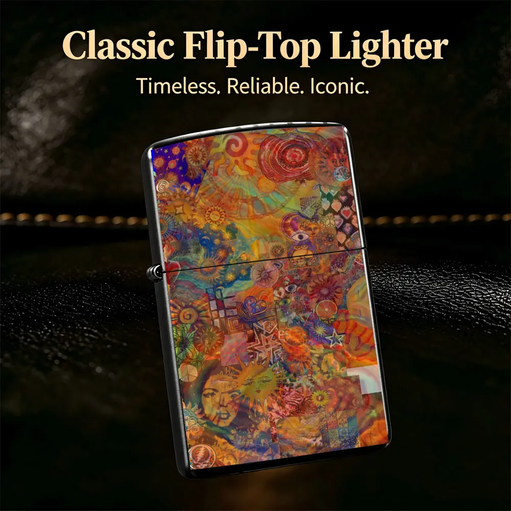Pocket Lighter, Flip-Top Windproof, Colorful Abstract Art Painting Design, Metal Shell, Comfortable Grip, Portable - 150 Characters