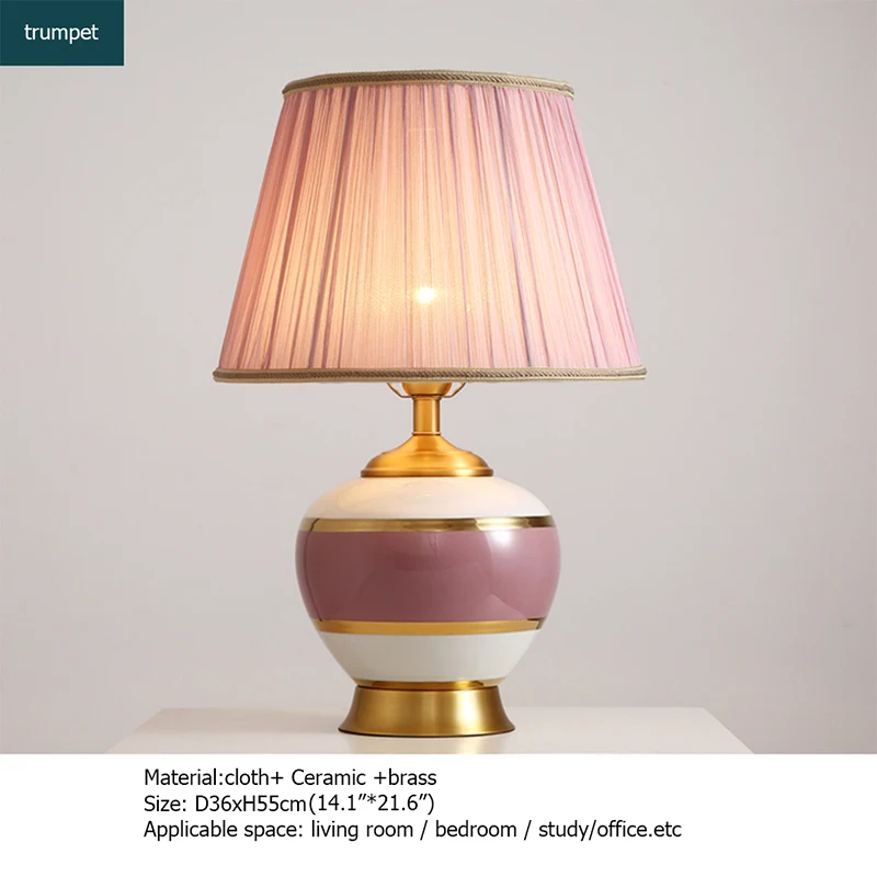 PLLY lámparas de mesa de cerámica, luz de escritorio de cobre rosa, tela moderna de lujo decorativa para el hogar, sala de estar, comedor, dormitorio