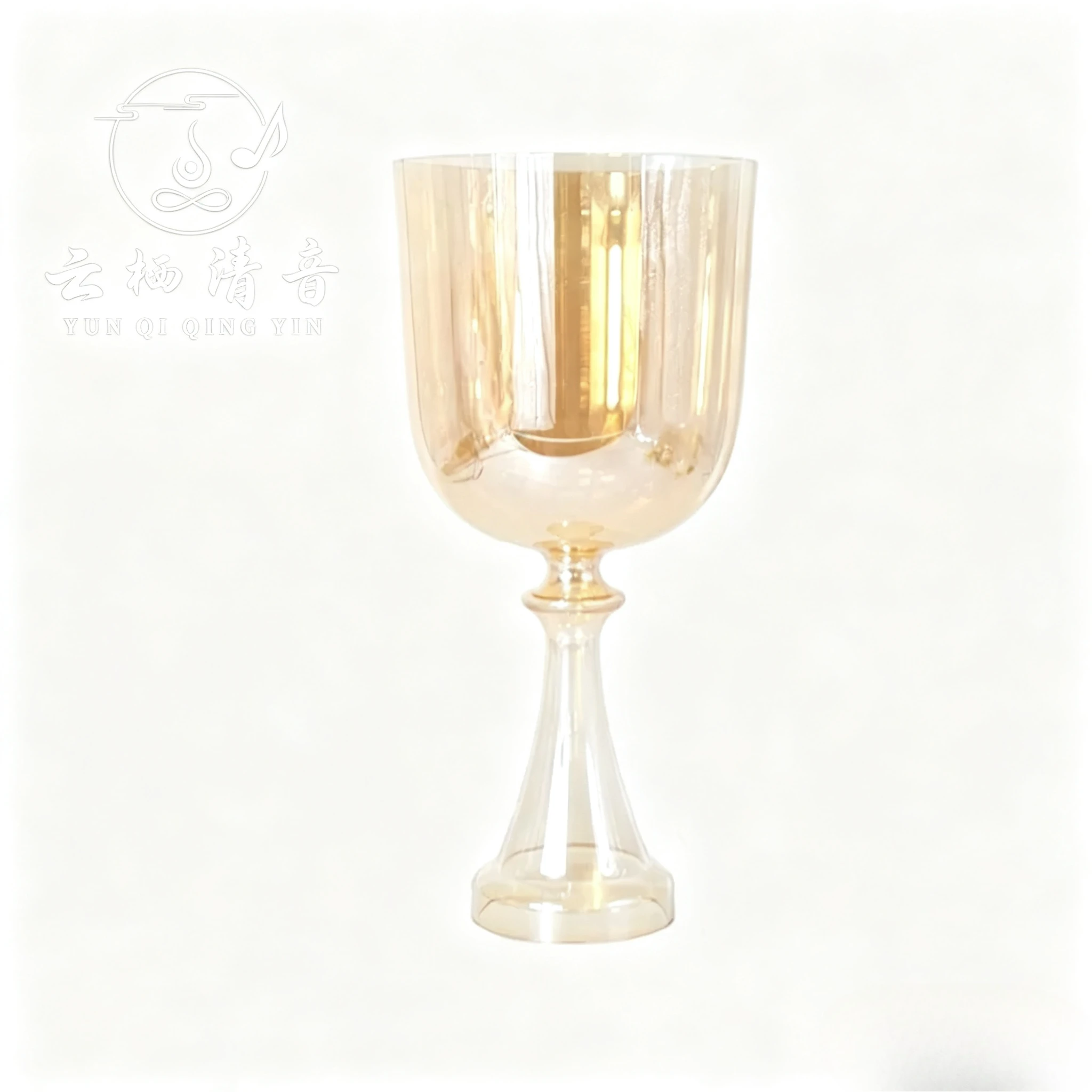 YUN QI QING YIN Golden Tea Handheld Crystal Chalice Sound Bowl Resonant Crystal Music Vibration Instrument For Relaxation Mindfulness Spiritual Sound Therapy
