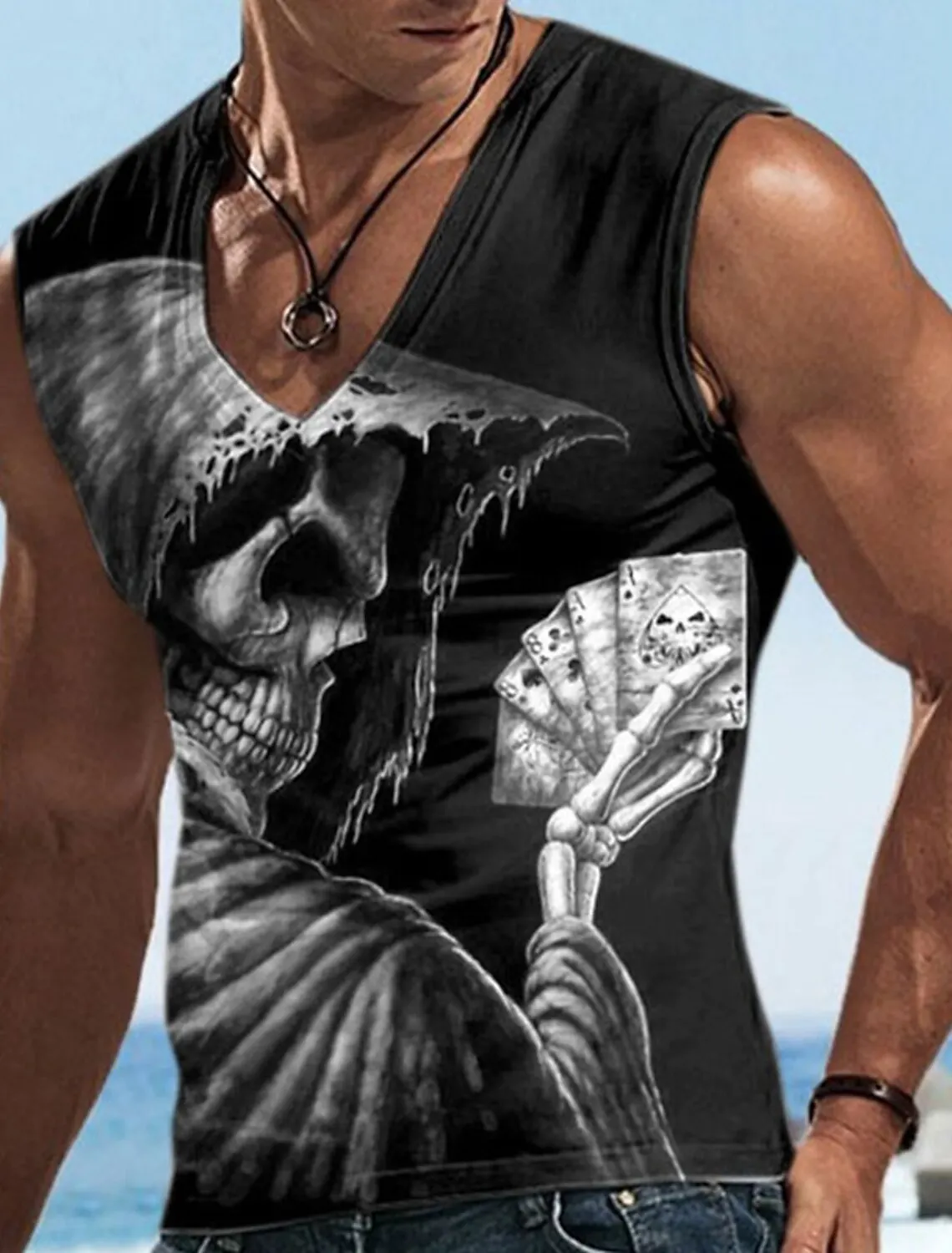 Skull Men\'s T Shirt 3D Hellfire Print Street Designer Men\'s 2023 Daily Casual Sleeveless Tank Loose Plus Size Sweatshirt