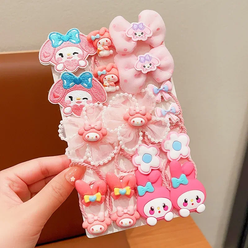 Sanrio Kawaii Hello Kitty 18Pcs Rozciągliwa opaska do włosów dla dzieci Kulomi Podwójny kucyk Skórzana opaska Akcesoria do włosów Prezent dla