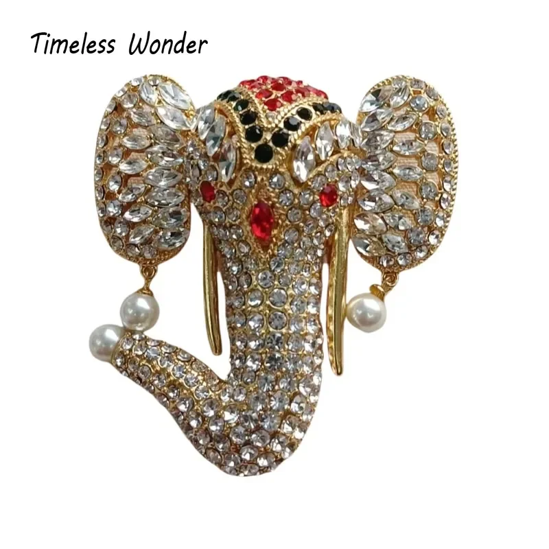 Timeless Wonder Fancy Zircon Elephant Brooch Pins for Women Designer Jewelry Runway Rare Luxury Cute Gift Top Statement 4344