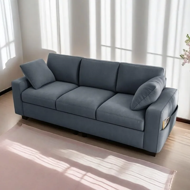 

80" Sofa, Comfy Upholstered Sofa Couch with Extra Deep Seats, Modern 3-Seater Couch Sleeper with Side Pocket, Loveseat