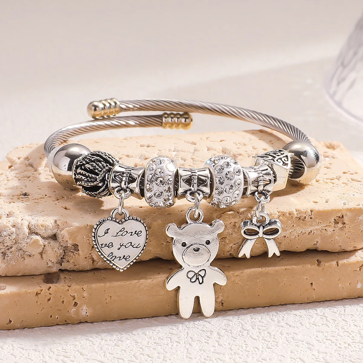 

1PC Women's Fashion Pan Family Multi Element Love Bow Bear Beaded Bracelet Date Travel Banquet Party Holiday Dressing Gift
