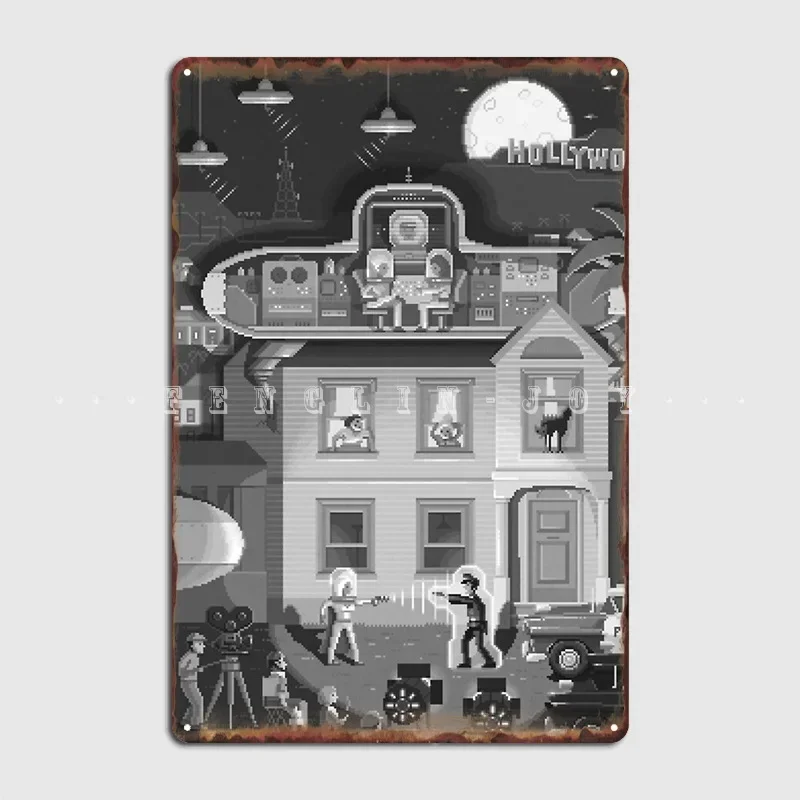 Scene 7: 'Visitors From Outer Space' Metal Sign Cinema Kitchen Club Bar Customize Wall Decor Tin Sign Posters