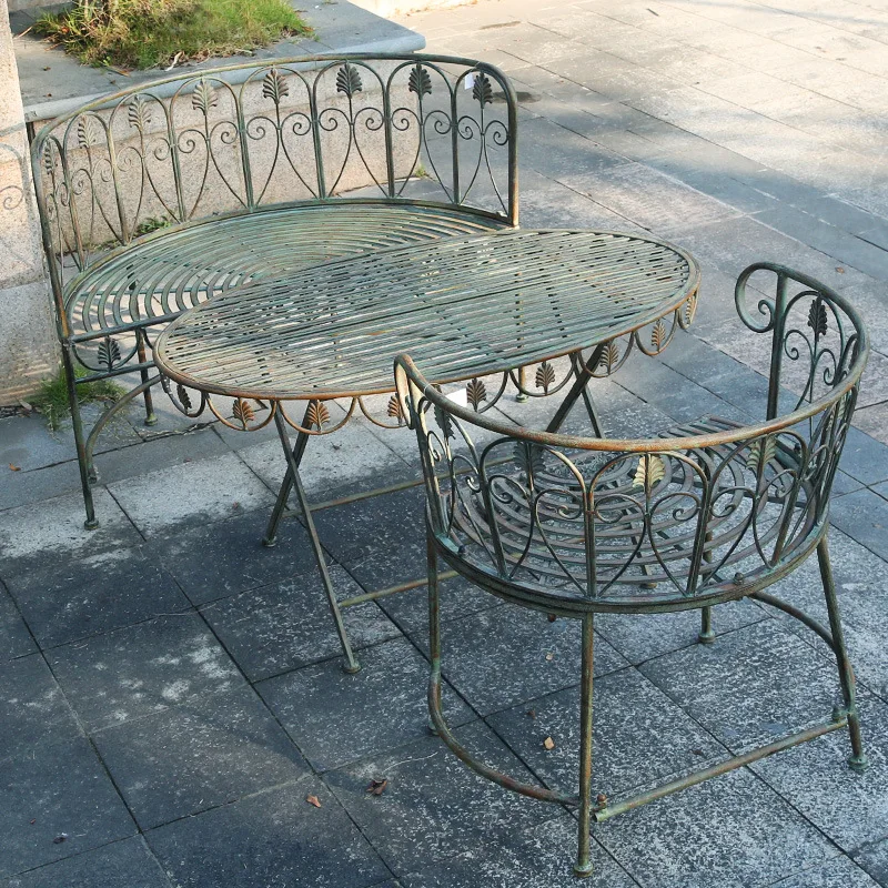 Production order retro old wrought iron garden villa leisure table and chair courtyard double back chair gardening decoration