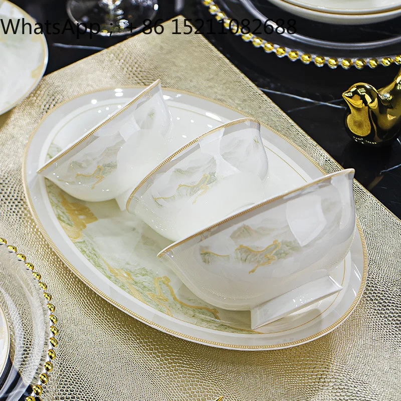 LLY ceramic tableware, bowls and plates set, high temperature bone china tableware, household wedding housewarming gifts