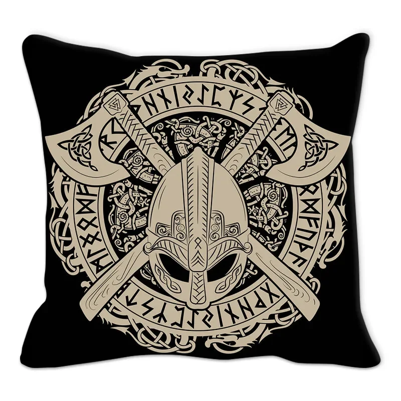 45x45cm circular black rune printed pattern cushion cover for home living room sofa chair decoration polyester pillowcase