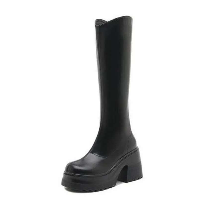Women's High Heel Long Boots 10cm Thick Bottom Heavy Heel Autumn New Style Small Size Brown Long Tube Knight Boots