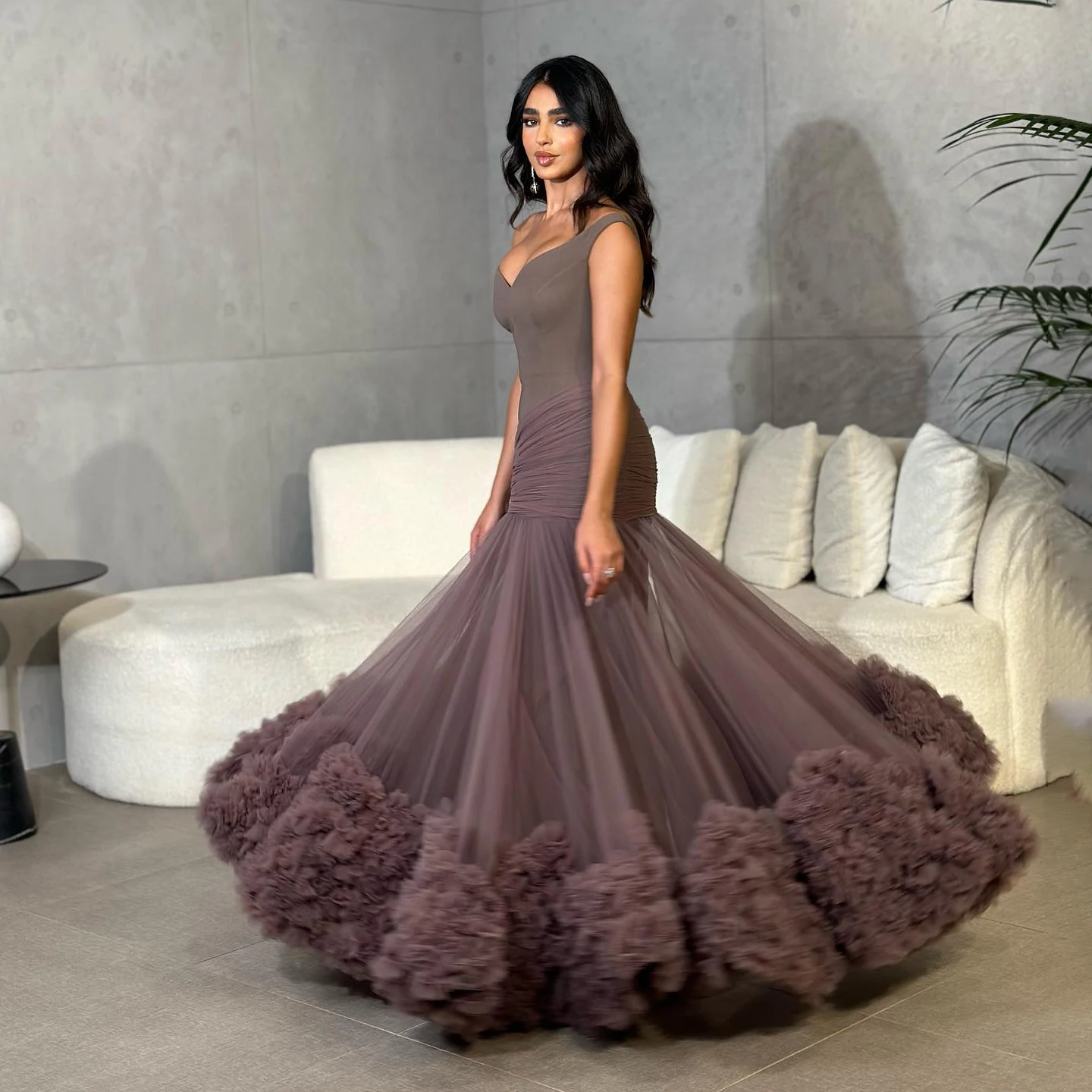 Sharon Said Dubai V-Neck Evening Dress with Ruffles A-Line Elegant for Women Wedding Party Gown SF516 Customized