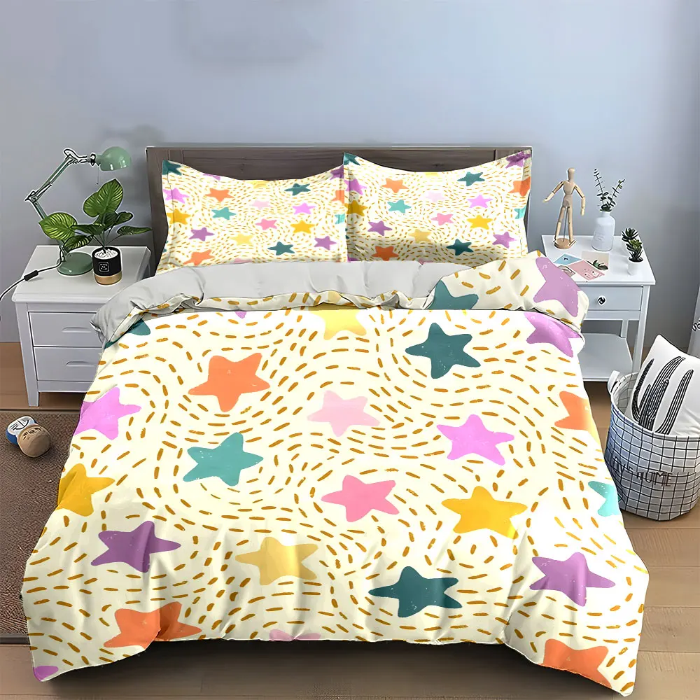 

"Colorful Star Pattern Decor Set" Bedding Set with 1 Duvet Cover 2 Pillowcases Single Double King Queen, Gift