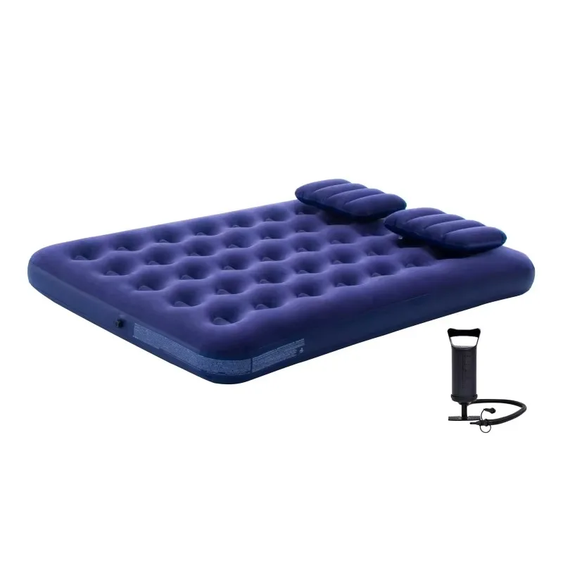 Double Size Outdoor Air Mattress Camping Portable Folding Lazy Bed Thickened Flocking Bed with Hand Pump Pillow Fast Delivery