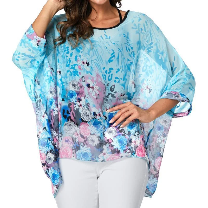 

4345 Fashion Women's Bohemian Chiffon Shirt Seaside Vacation Sun Protection Clothing Bikini Cover-up