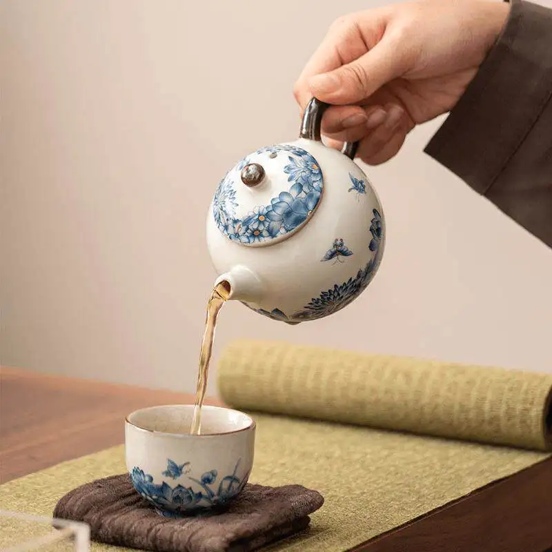 Ru Kiln Butterfly Dragon Egg Teapot Vintage Chinese Ceramic Gongfu Tea Set Use Home Tea Room Cup Drink Water Serve Tea