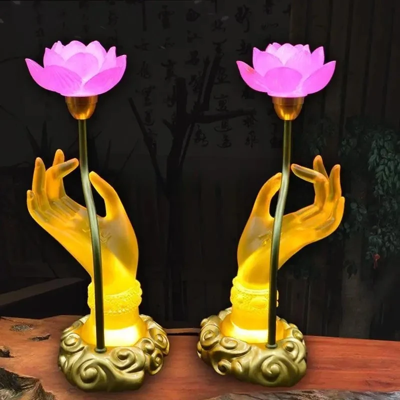 110-220V LED Lotus Glass Lamp Home Buddha Hand Lighting Buddhist Hall Supplies  home decor  buddha statue