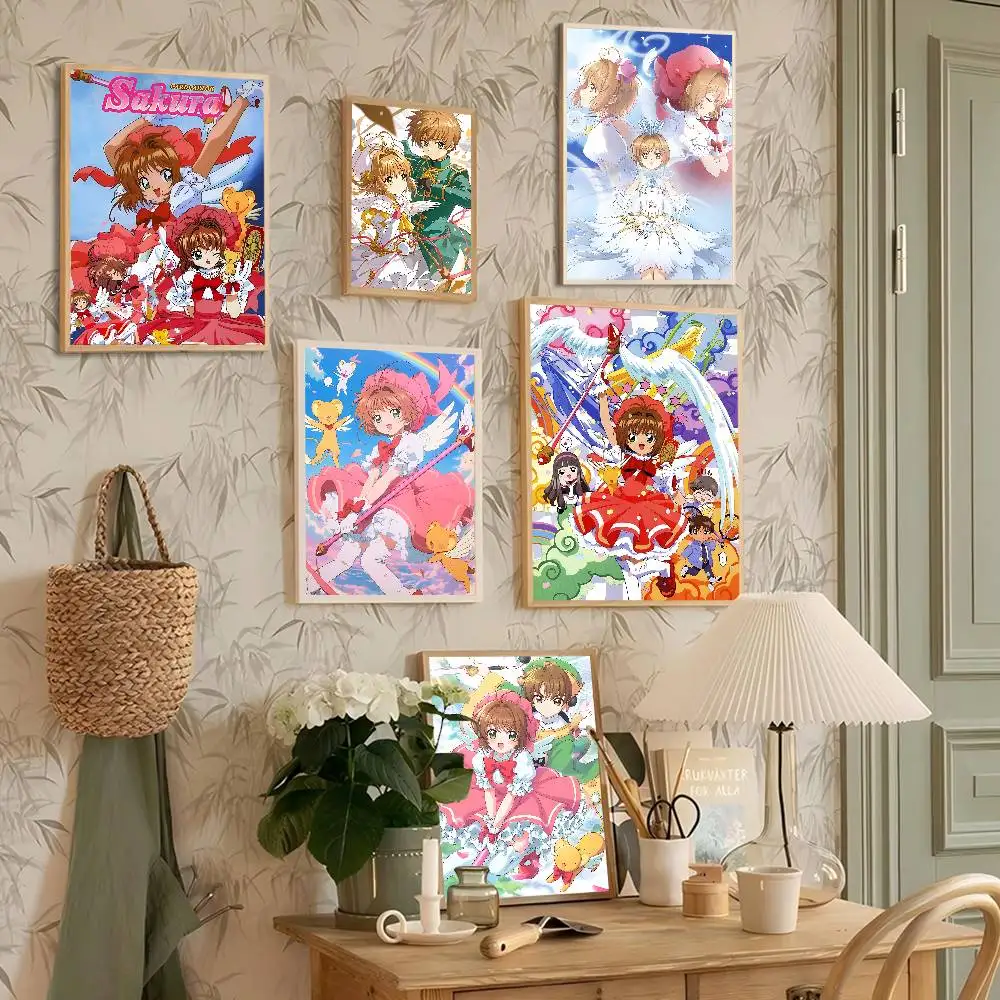 Card Captor Sakura Anime Vintage Posters Sticky Retro Kraft Paper Sticker DIY Room Bar Cafe Kawaii Room Decor