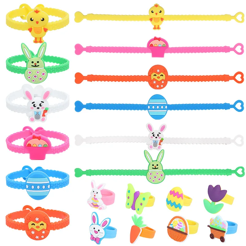 

9/6pcs Easter Party Favors Cartoon Bunny Egg Chicks Silicone Keychain Ring Bracelet Kids Gifts Easter Party Decor Goodie Bag