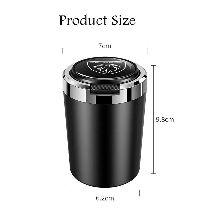 Car ashtray with LED light one touch open lid cigar cup suitable for Peugeot GTline  205 206 306 208 301 307 406 408 508 3008