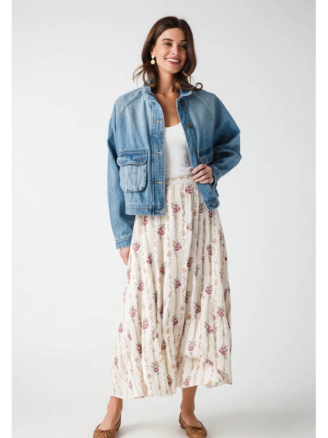 

High Waist A-Line Midi Skirt Floral Print Linen Women's Summer Holiday Style Breathable Skin-Friendly No Elastic Waist